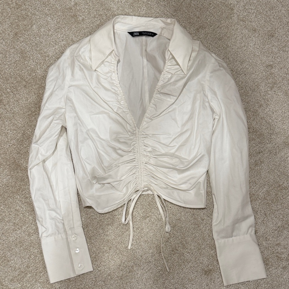 Zara White Cropped Shirt